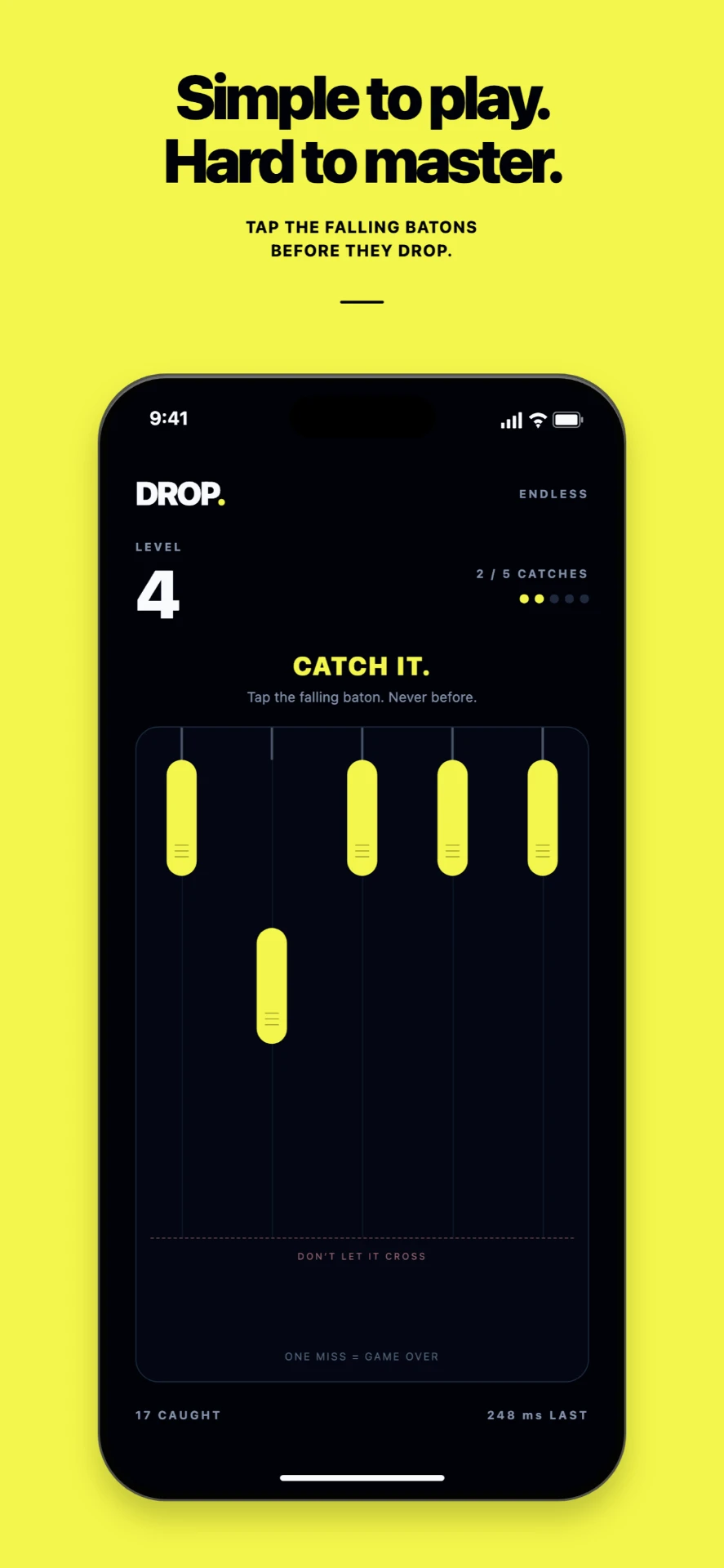 DROP reaction game with falling batons