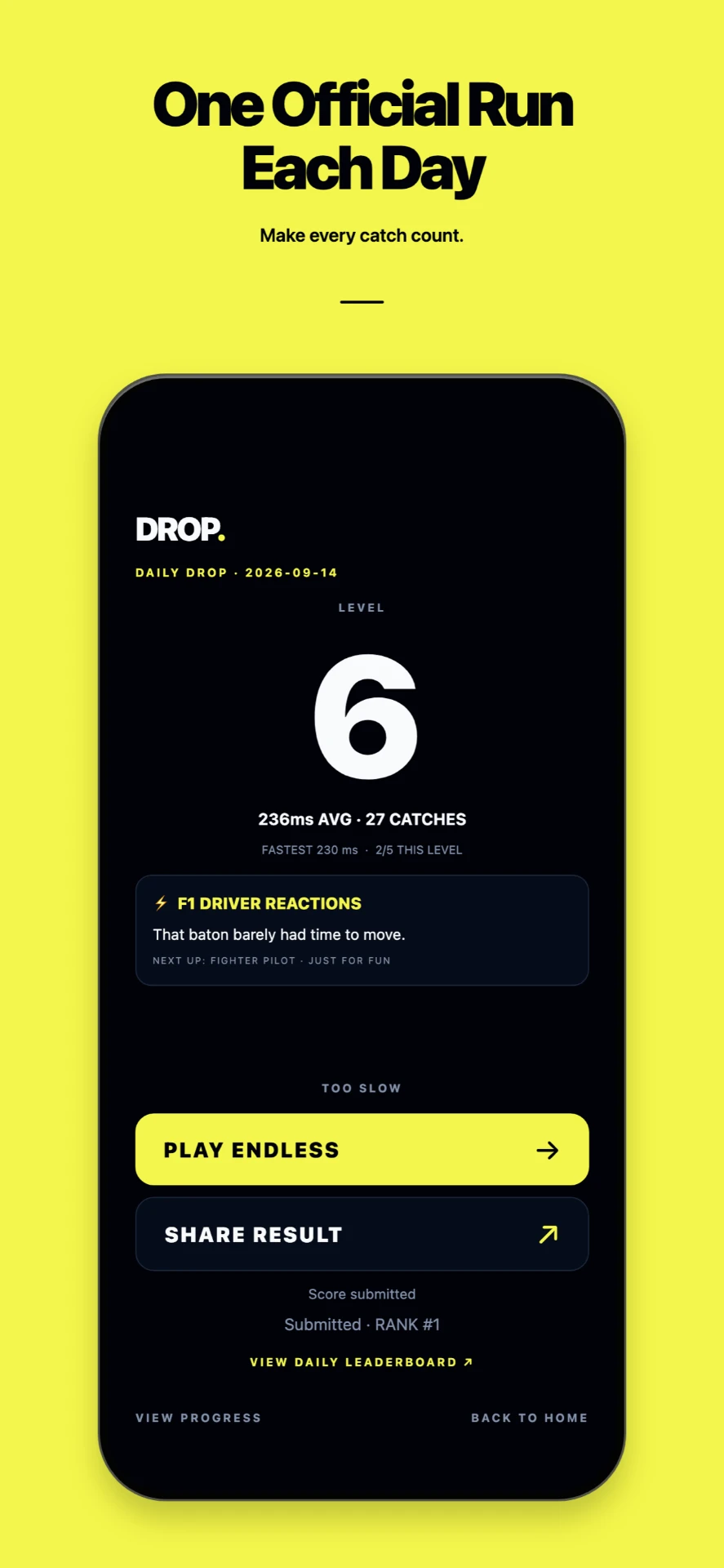 DROP daily challenge result screen